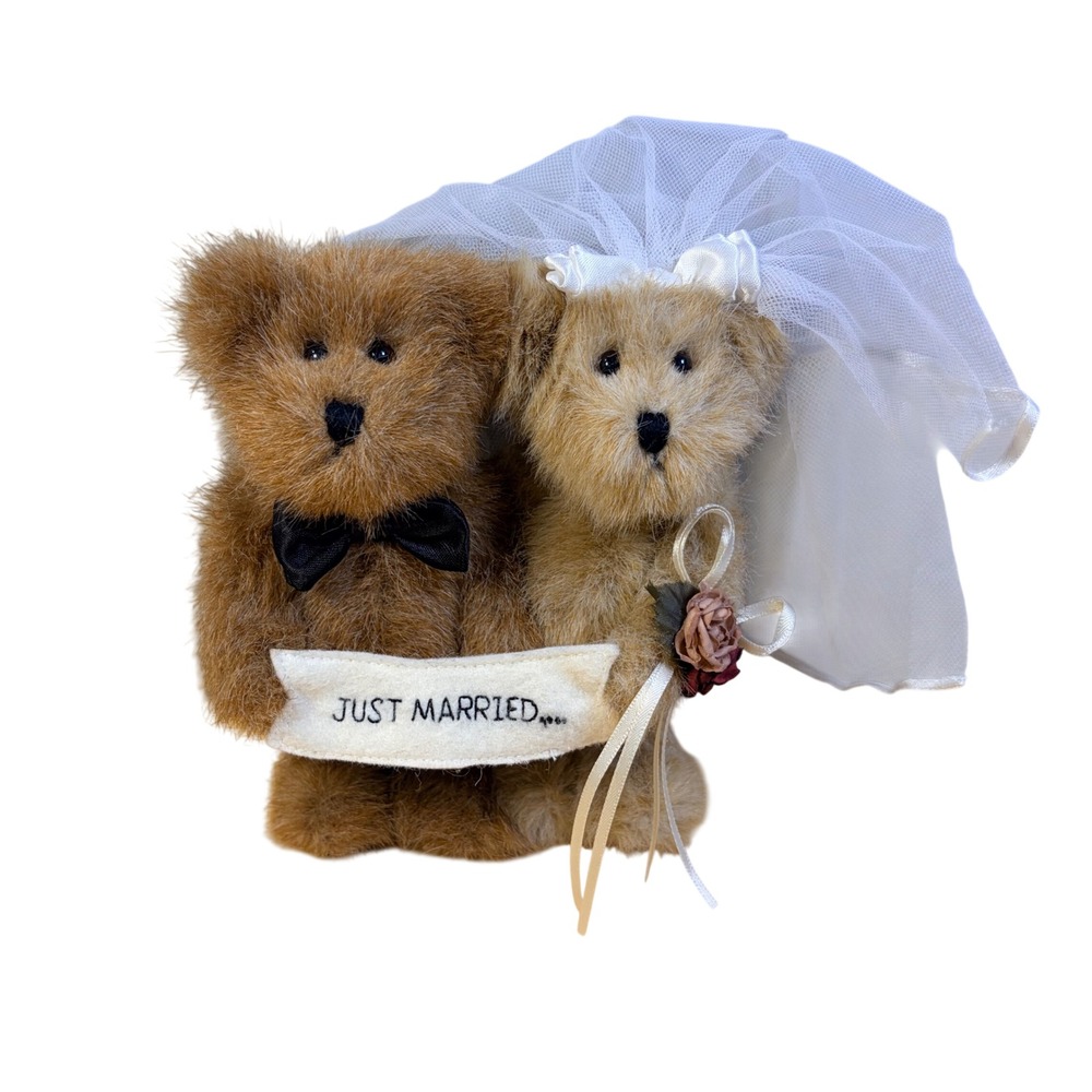 Vtg 1998 Boyds Bears Just‎ Married Wedding Couple Plush Bride Groom Cake Topper